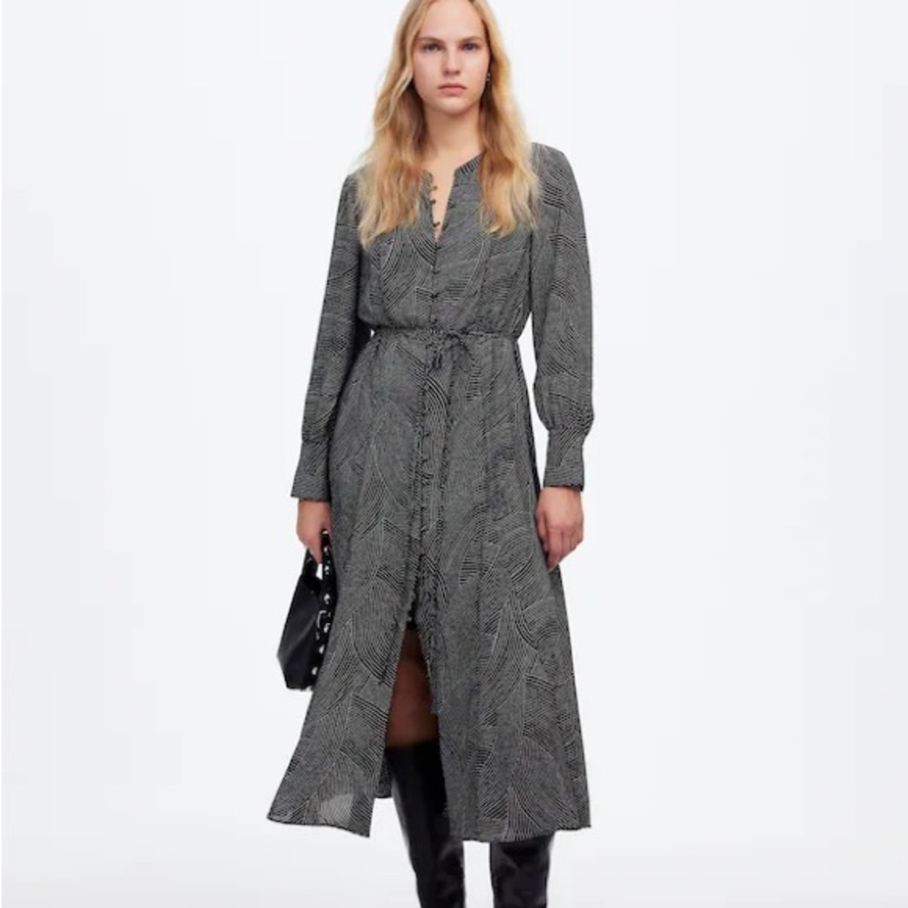 NWT Madewell Tie-Waist Midi Dress in Dot